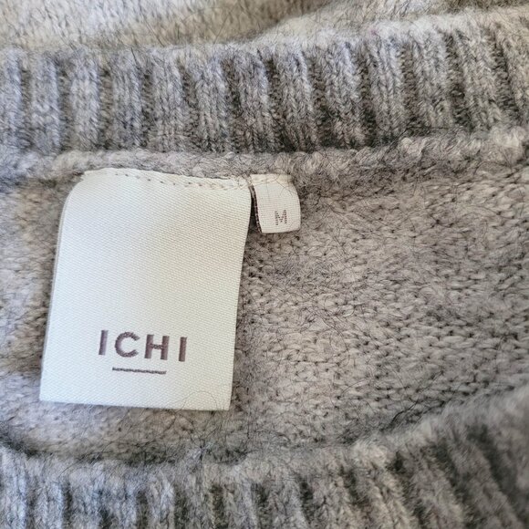 Ichi Sweater Womens M Grey Adore Embroidery Alpaca Blend Puffy Letters Slouchy - Picture 8 of 10